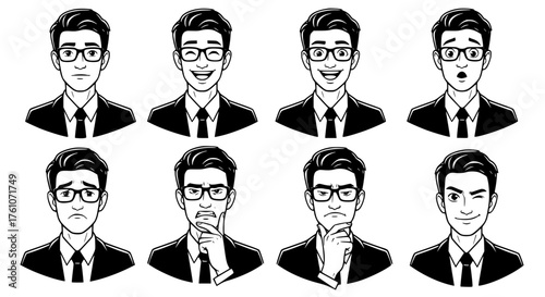 Collection of Diverse Male Businessperson Expressing Various Emotions