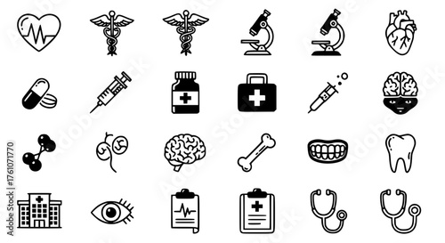 Collection of Medical Symbols and Healthcare Icons for Science and Medicine