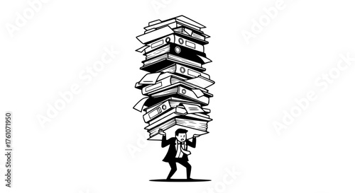 Man Carrying Huge Stack of Books Symbolizing Overload