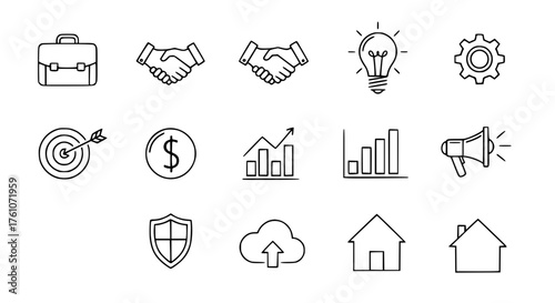 Collection of Hand Drawn Business Icons Representing Finance Growth and Success