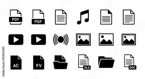 Common Document Multimedia and Folder Icons for Software and Web Applications