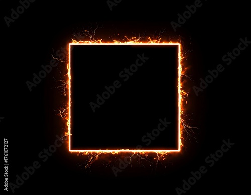 Fiery square frame on black
