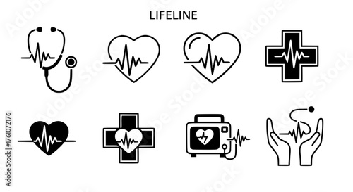 Collection of Medical Heartbeat EKG Heart Line Symbols