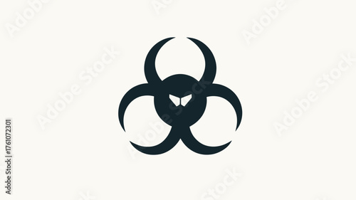 Minimalist dark biohazard warning symbol with subtle bat face design. Danger, virus, infection graphic icon on light background.