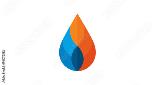 Abstract droplet icon blending blue and orange, symbolizing fluid energy, heat, cold, and a dynamic balance in modern graphic design.