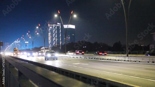 traffic on the traffic bridge in Belgrade at night