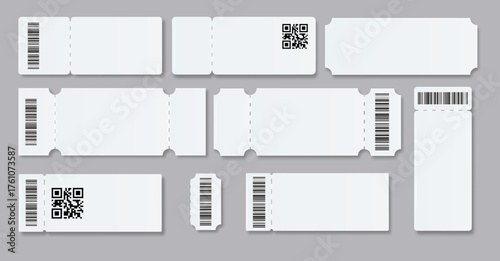 Ticket Empty template. Concert movie theater boarding blank white tickets lottery coupons . Vector