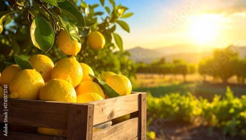 basket of lemon with sunset 