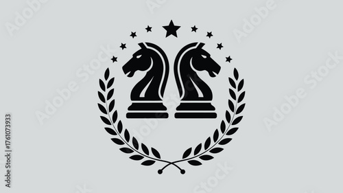 Elegant chess knight emblem, perfect for strategy games, intellectual pursuits, or sophisticated brand design projects, with a vintage laurel wreath