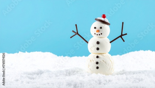 snowman on snow with blue background 