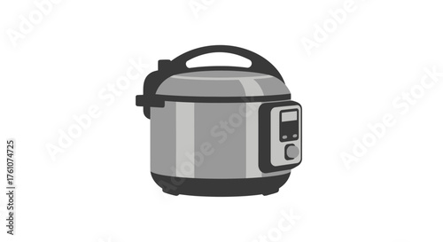 Modern Silver Electric Pressure Cooker with Digital Display and Handle.