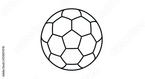 Black and white soccer ball illustration with pentagons and hexagons.