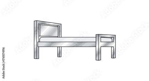 A simple grayscale illustration of a single bed with a sturdy wooden frame headboard and footboard.