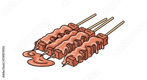 Delicious Meat Skewers with Savory Sauce Drizzled Over.