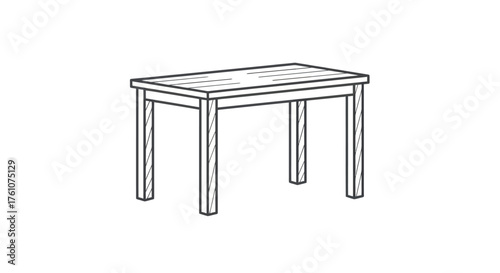 Simple Wooden Rectangular Table with Four Legs.