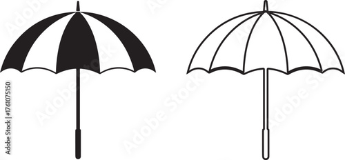 Set of umbrellas, Set of beach umbrella and chair icons isolated on white background,Umbrella icon set. Vector illustration.