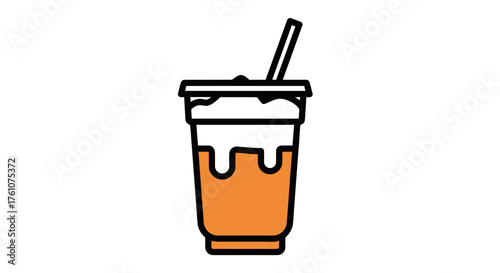 Orange Iced Drink with Cream Topping and Straw Illustration.