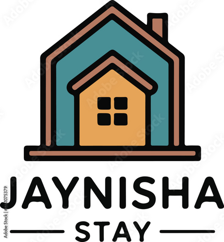 Modern abstract logo design featuring nested houses and company name jaynisha stay