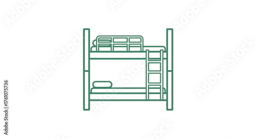Simple Line Art Illustration of a Bunk Bed with Ladder.