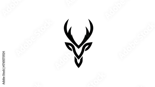 Elegant minimalist deer head with prominent antlers. Stylized black outline graphic on a clean white background, ideal for modern branding.