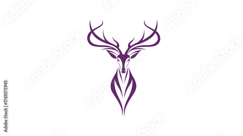 Elegant stylized purple deer head illustration with large antlers, abstract minimalist graphic design element and wildlife symbol.
