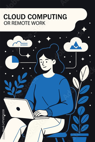 business technology cloud computing service connection concept with developer team working.
business smart working online connect anywhere concept. flat vector illustration.