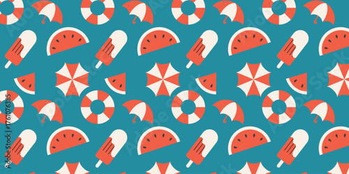Endless Summer Graphic: Pattern with Watermelon, Popsicle, and Lifebuoy