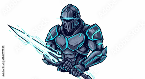 Awesome armored knight warrior wielding glowing sword ready for epic battles in fantasy world perfect for gaming and animation projects