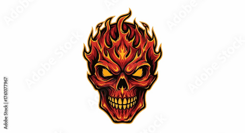 Infernal skull engulfed in fiery flames with menacing gaze, perfect for edgy designs, t-shirts, and posters with a hardcore vibe