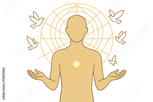 Heart Energy Awakening — Spiritual Enlightenment and Peace Illustration