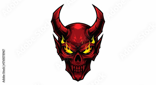 Intense red devil skull with fiery eyes for Halloween designs and dark fantasy projects, a powerful symbol of darkness and rebellion in your creative work
