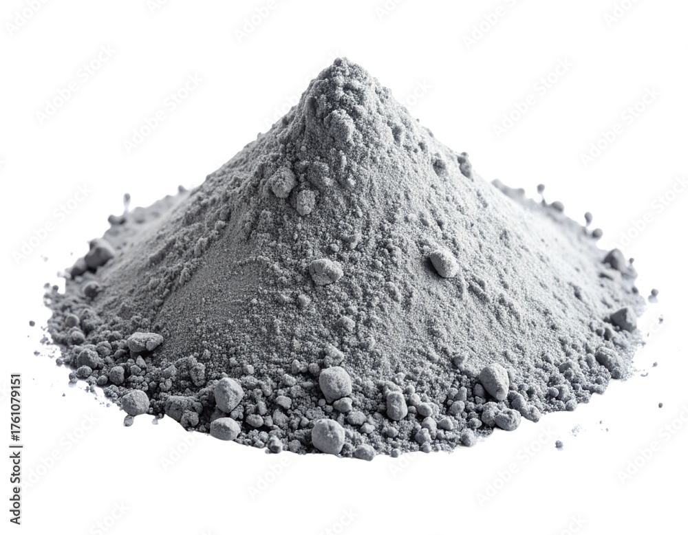 Fototapeta premium Gray Powder Pile with Soft Shadows, Front View, Isolated on White Background