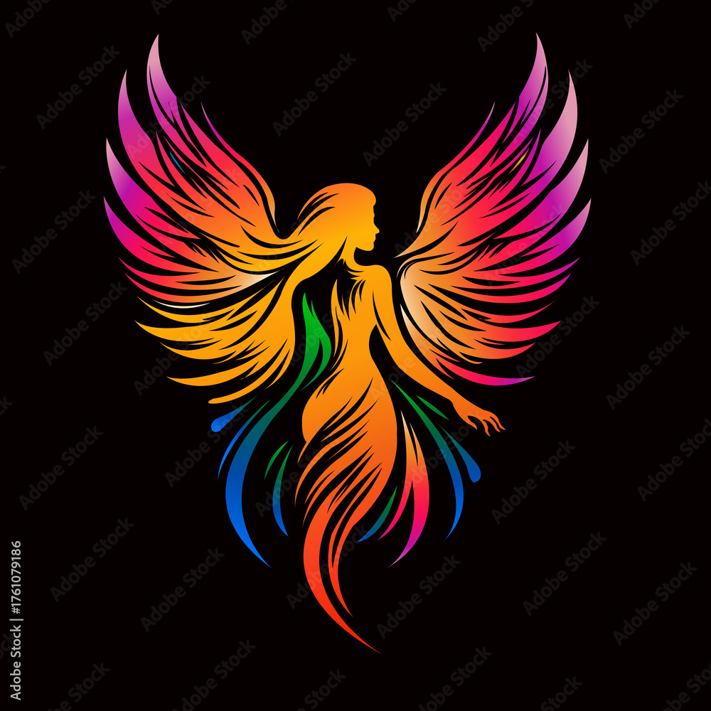 Fototapeta premium Vibrant Colorful Fairy or Phoenix Silhouette