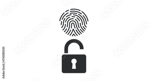 Fingerprint Unlock Icon: Biometric Security System with Open Padlock.