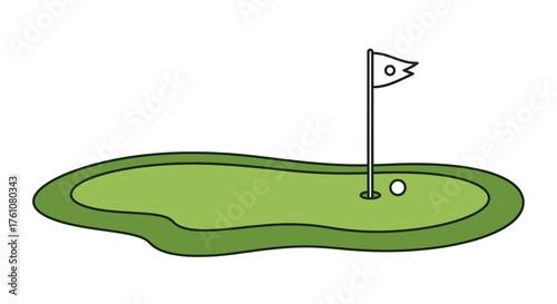 Illustrated Golf Putting Green with Flagstick and White Ball.