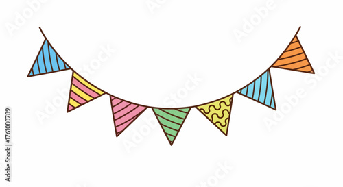 Colorful Doodle Style Party Bunting Flags Illustration
