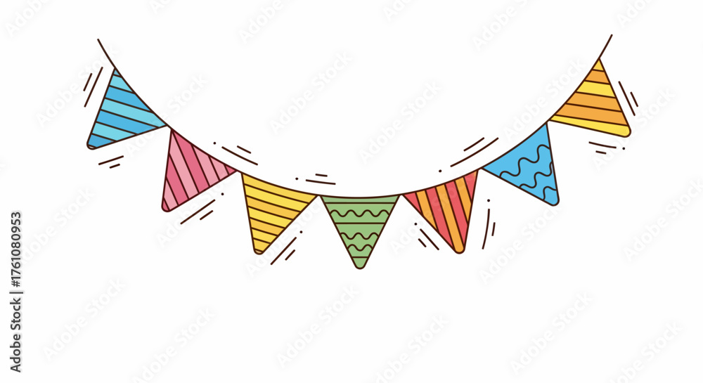 Obraz premium Colorful Triangle Pennant Banner with Stripes and Zigzags Decoration