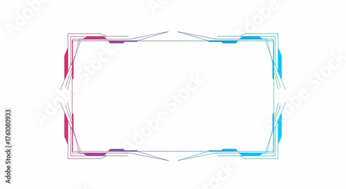 Futuristic rectangular frame with a vibrant pink to blue gradient and geometric lines.