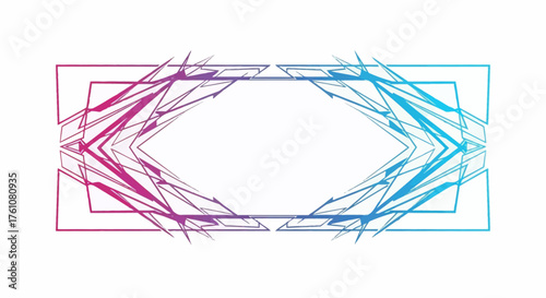 Futuristic abstract frame with sharp, spiky geometric lines and a vibrant pink to blue color gradient.