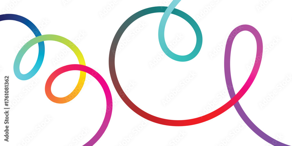 Fototapeta premium Vibrant gradient ribbons dance across a clean white backdrop, offering a modern and playful touch for your creative projects or branding needs