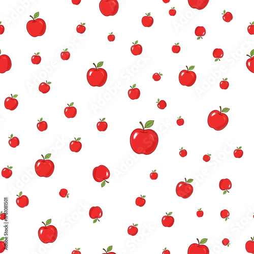 Vibrant red apple fruit seamless pattern on a clean white background, a repeatable vector graphic for textile and wallpaper design