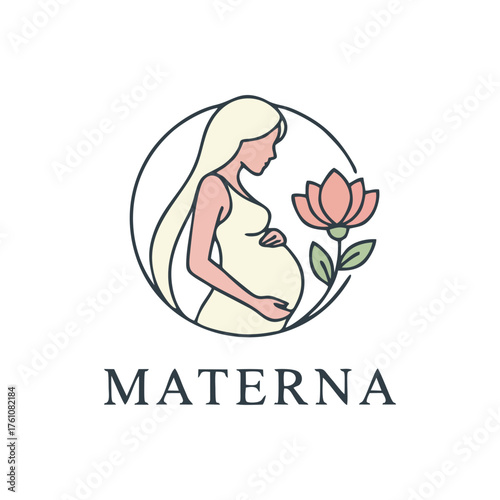 Materna - Minimalist Pregnant Woman and Lotus Flower Logo
