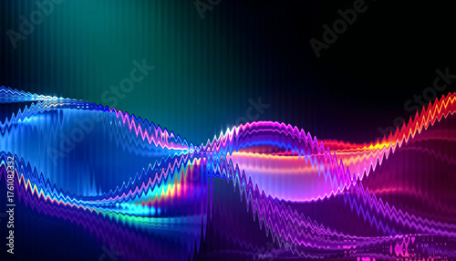 Vibrant Purple and Blue Neon Light Spiral Wave Background with Glassy Sheen