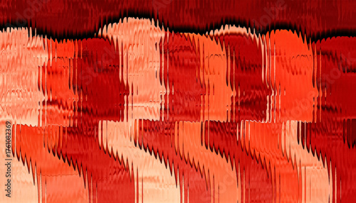 Group of People Silhouettes Red Abstract Faces in Profile with Glassy Overlay