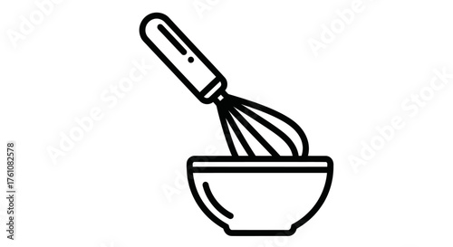 Simple Line Art Illustration of a Whisk in a Bowl.