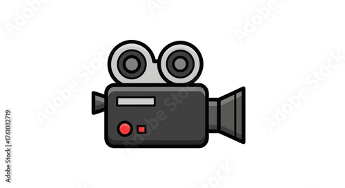 Classic Film Camera Icon with Twin Lenses and Red Button Detail.