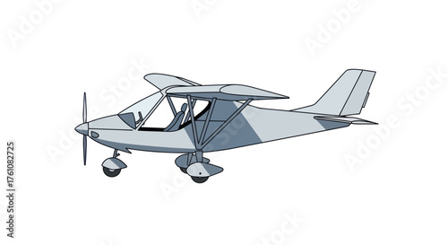 A light two-seater aircraft with a propeller and high wings.