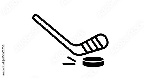 Simple Line Art Icon of a Hockey Stick and Puck.
