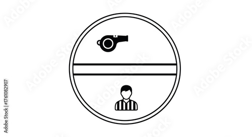 Referee Icon with Whistle and Striped Shirt in a Circle.
