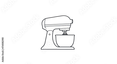 Outlined Illustration of a Stand Mixer with Bowl.